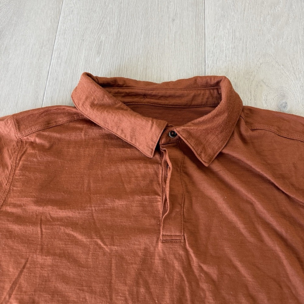 Ibex Orange Merino Wool Short Sleeve Polo Shirt Men's Size L Large Next To Skin